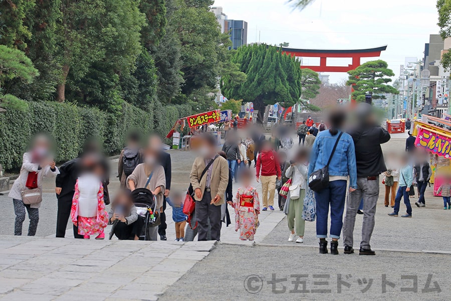 鶴岡八幡宮 境内参道での七五三のご家族と賑わいの様子