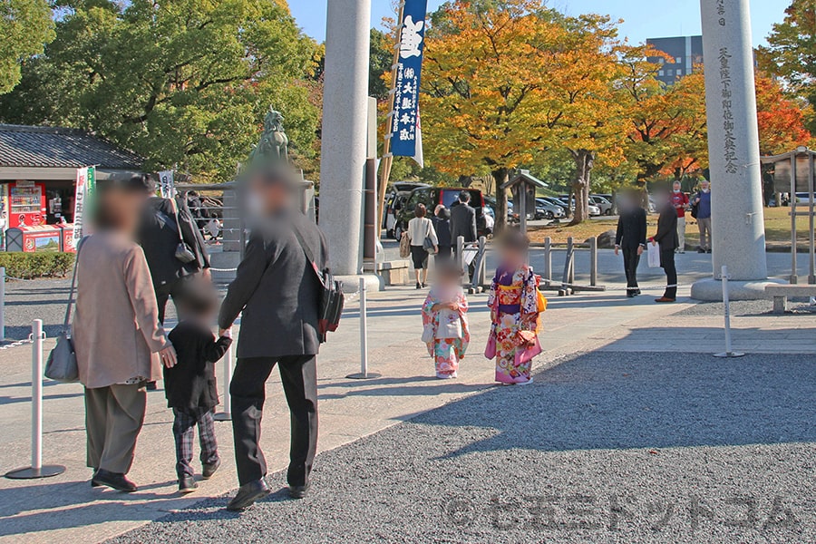 広島護國神社 境内参道を往来する七五三ちゃんとご家族の様子（その1）