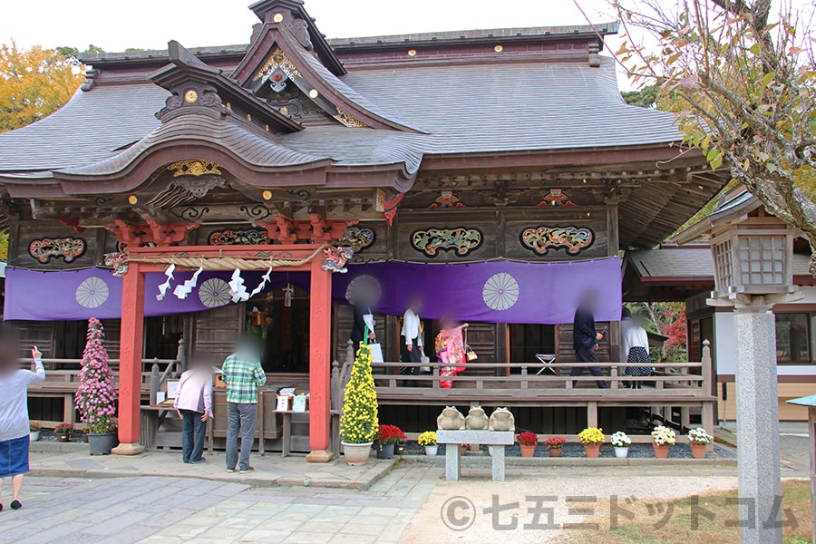 大洗磯前神社 御祈祷を終えて拝殿を後にする七五三ご家族の様子（その2）